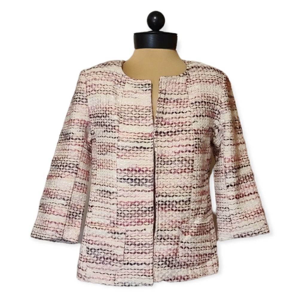Coldwater Creek Tweed Pink Purple Cream Jacket Blazer NEW 6P